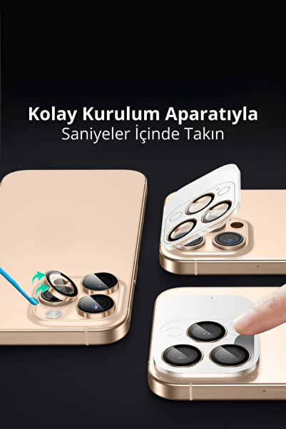 Evax (SAFIR) Iphone 16 Pro Max / 16 Pro Uyumlu Safir Kamera Lens Koruyucu Kolay Kurulum Aparatlı