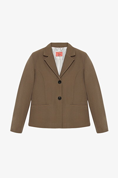 Quzu Double Button Blazer Jacket Khaki