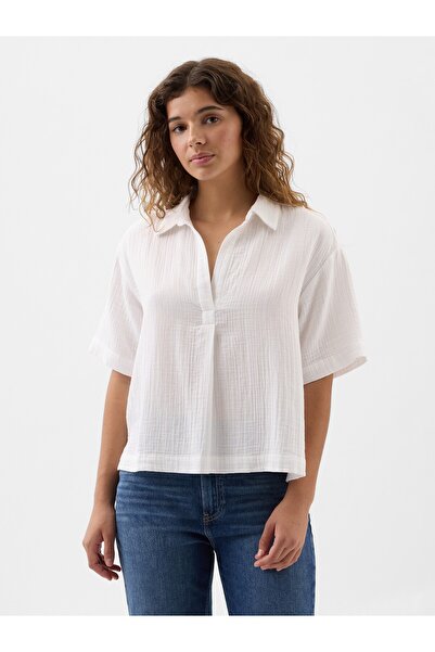 GAP Kadın Optıc Whıte Relaxed Gauze Popover Bluz