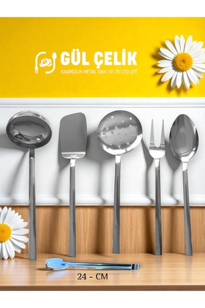 KAVEH 6-Piece Serving Set Ladle Turn Spoon Spatula Fork Tongs 18/0 Quality