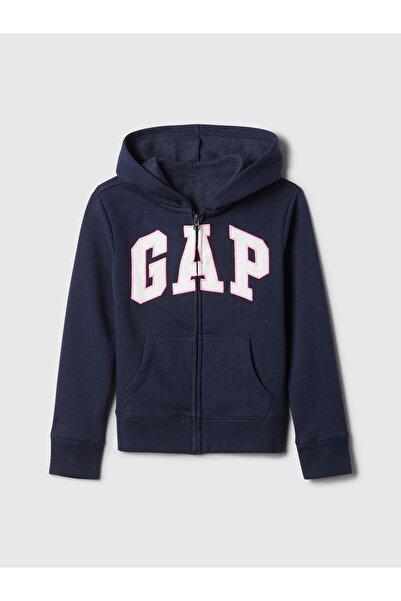 GAP Girl's Navy Blue Relaxed Logo Zippered Sweatshirt
