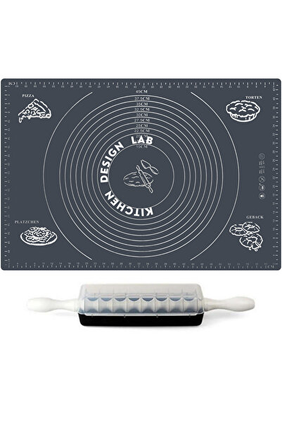Atlas Mutfak Set of 2 Gray 45x65 Cm Silicone Dough Rolling Mat and Ravioli Ma...