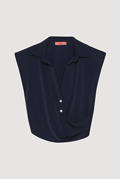 Quzu Double Breasted Detailed Buttoned Tank Top Navy Blue