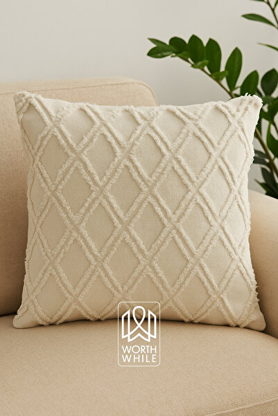WorthWhile Vera Chenille Throw Pillow Case – Ecru 43X43 cm (30X50 – 40X60 Size Options)