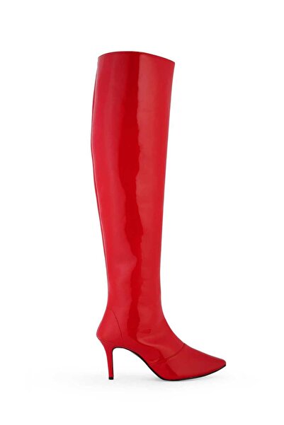 ZORIWORLD Zori World EMJAY Red Glossy Boots – 3" Heel, Stretch Patent Vegan