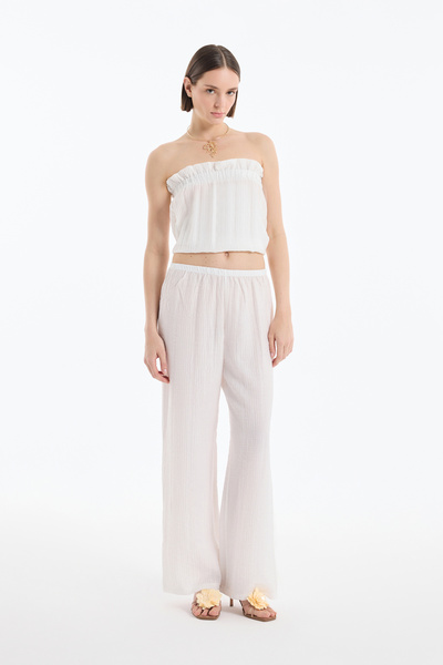Quzu Seersucker - Wide Leg Trousers Ecru