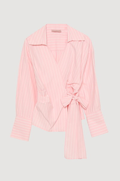 Quzu Bluză cu dungi cu dungi în două piepturi roz