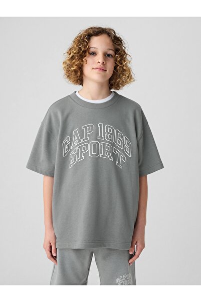 GAP Erkek Çocuk Gri Gap Logo Grafikli Kısa Kollu Sweatshirt