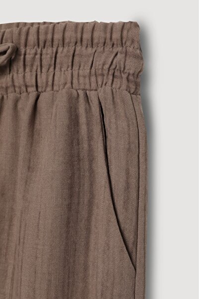 Quzu Brown Bead String Tied Textured Trousers