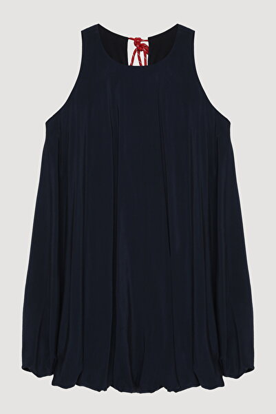 Quzu Lacivert Міні-сукня з балонними рукавами - Halter Yaka