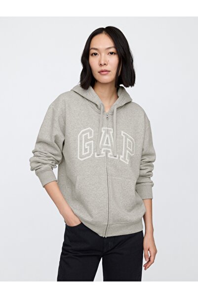 GAP Kadın Gri Logo Fleece Fermuarlı Sweatshirt