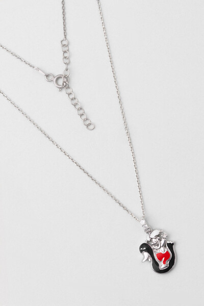 So CHIC... Siyah Kuğu 18 Ayar Beyaz Altın Kaplama Gümüş 33 Cm Çocuk Kolye