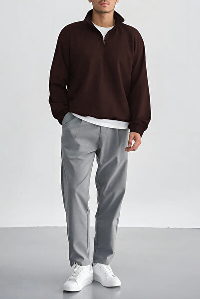 YAKAMEL Pulover pentru bărbați cu guler înalt și fermoar, cu 3 fire