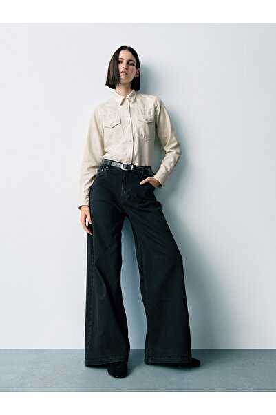 GAP Kadın Siyah High Rise Stride Wide-Leg Jean Pantolon