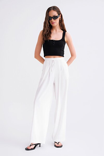 Mixray 4681 Жіночі штани з подвійними складками, широкими штанинами, білого к...