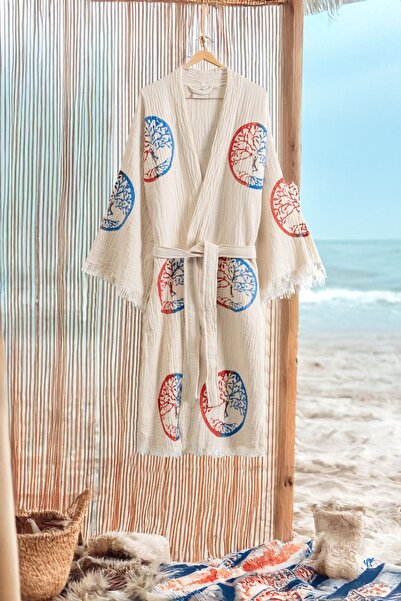VAROL Organic 100% Cotton Kimono Collar Bathrobe Beach Dress - Dualis