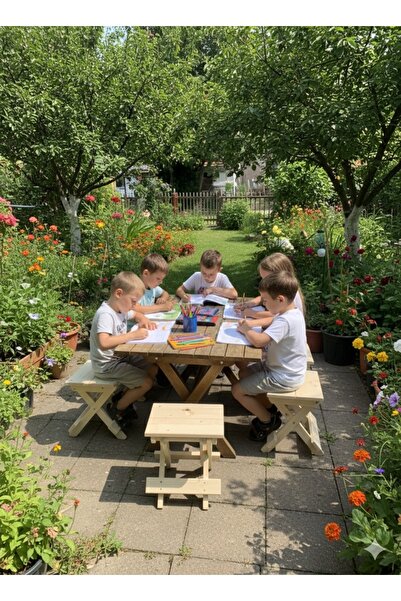 ÇınarWoods Ahşap Portatif Tabure Kamp Sandalyesi Çocuk Taburesi Doğal Ahşap K...