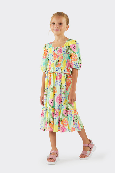 Panço Kız Çocuk Meyve Desenli Mint Elbise