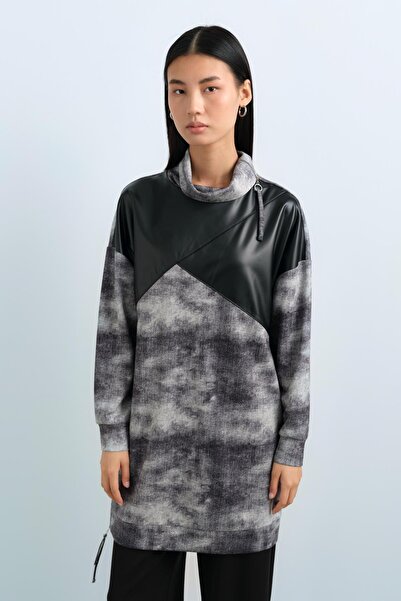 Nihan Deri ve Fermuar Detaylı Tunik Füme