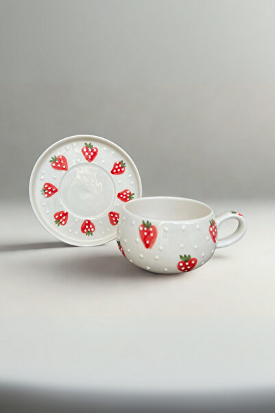 Home Beren Çilek Tabaklı Kupa Mug – Kahve ve Çay Seti