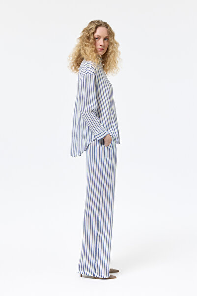 Quzu Штани в смужку з еластичним поясом кольору екрю