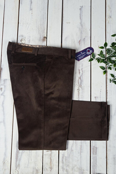 wontilotte Erkek Kahve Lüks Kadife Pantolon Classic