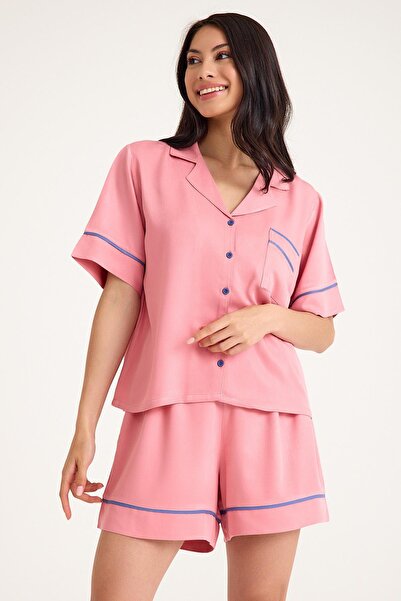 Amarelle Dream Pink Viscose Short Sleeve Button Front Pajama Set with Shorts