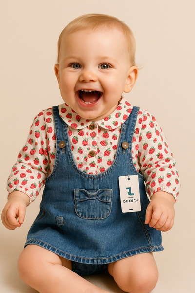 CROCODAYS Girl's Jeans Patterned Shirt Winged Gilet Set (6/9/12/18) Months