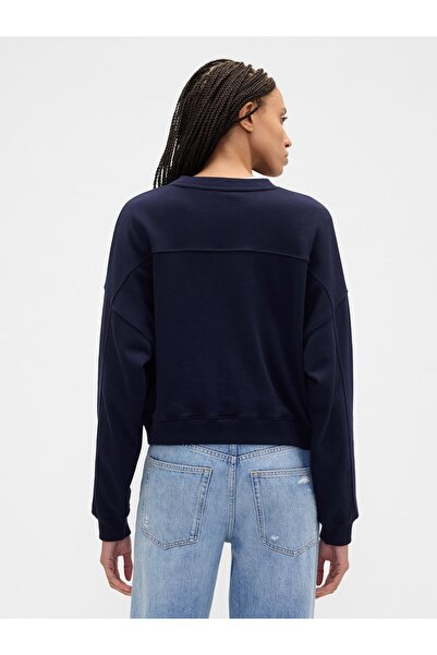 GAP Kadın Lacivert Fransız Havlu Kumaş Logo Wedge Sweatshirt