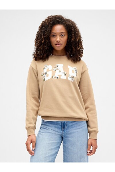 GAP Kadın Bej Relaxed Logo Sweatshirt