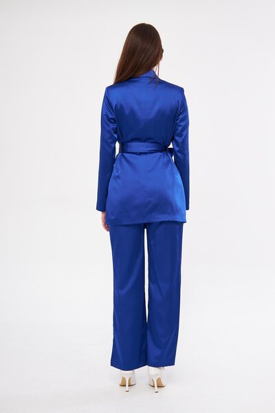 LOVELF Kuşaklı Saten Takım Saks