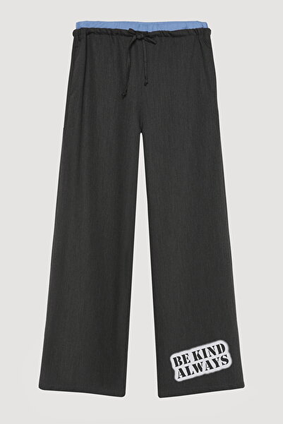 Quzu Boxer Bel Detaylı Paçası Yazılı Pantolon Antrasit