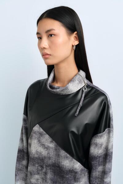 Nihan Deri ve Fermuar Detaylı Tunik Füme