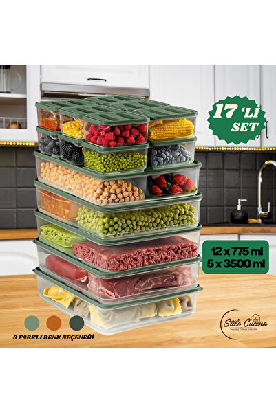 Stile Cucina 17-Piece Refrigerator Organizer Microwave-Safe Freezer Storage Container (5X3500Ml)(12X775Ml)