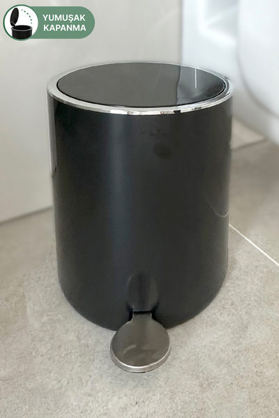 Prima Nova Lenox 5 Lt Black Pedal Trash Can - for Bathroom, Kitchen, Office