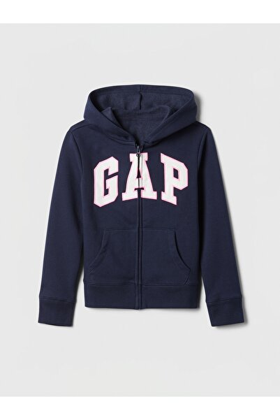 GAP Girl's Navy Blue Relaxed Logo Zippered Sweatshirt