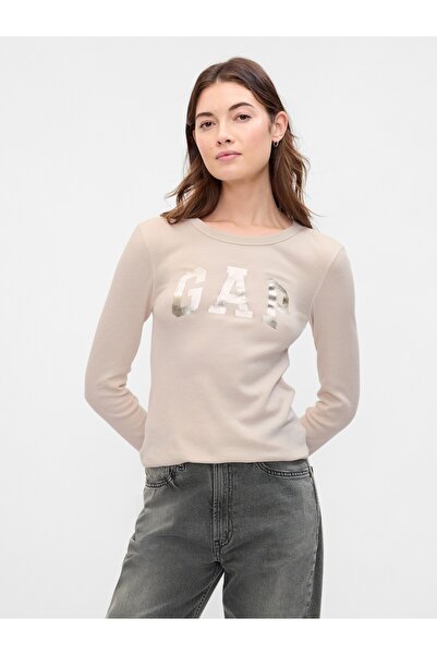 GAP Kadın Bej Waffle Örgü T-Shirt