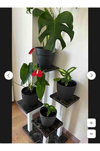 KL HOME Yeni Still Miami Model - Çok Katlı Metal Saksı Çiçek Bitki 4 Kat Saksılık Standı-MERMER SİYAH