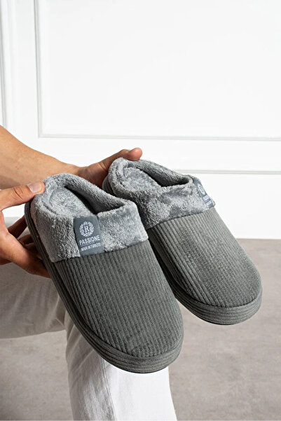 Behtah Kundura Embroidered Velvet Men's Closed Front Winter Slippers Daily Indoor Slippers Dowry Bohça