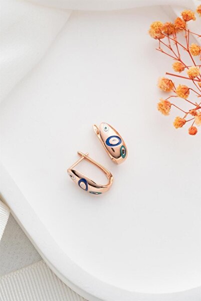 Silvano Jewelry 925 Ayar Rose Mineli Nazar Gümüş Küpe