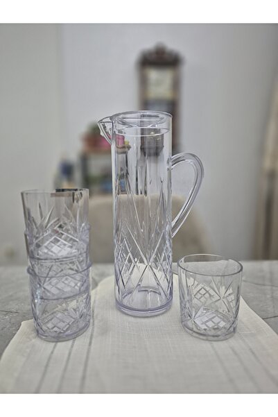 Avantaj Kapıda Acrylic 1.5L Jug 5 Piece Glass Set • Unbreakable Refrigerator Compatible Transparent Water Soft Drink Set