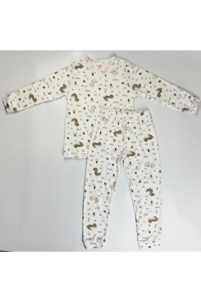 EnBy Kids %100 Pamuk Dinazor Desenli Manşetli Erkek Çocuk Pijama Takımı 12 Yaş