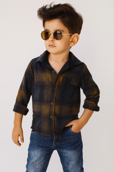 GAMZEAKKUŞ Klasik Uzun Kollu Rahat Kesim Tek Cepli Kareli Kışlık Erkek Çocuk ...