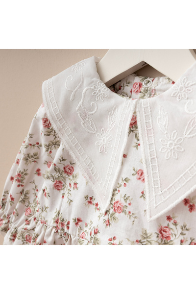 Minimus Newborn Baby Girl Daisy Cotton Dress Triangle Collar Guipure Woven Baby Dress Set with Hairband