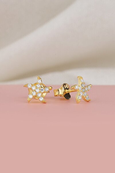 Silvano Jewelry 925 Ayar Gold Zirkon Taşlı Deniz Yıldızı Gümüş Küpe