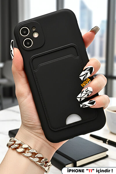 cepmoda حافظة هاتف آيفون 11 مع حامل للبطاقات، غطاء مرن رفيع باللون الأسود