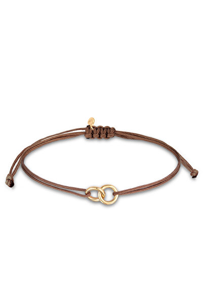 ELLI Dámský náramek Circle Geo Minimal s nylonovou hnědou barvou, pozlacený ze sterlingového stříbra 925