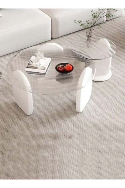 Raffine Set of 2 Modern Design Stylish Luxury Round Edges Tempered Glass and Premium Wood Coffee Table Side