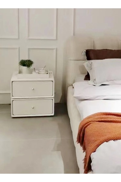 Raffine Modern Design 360 Degree Rotatable Nightstand Wooden Bedside Table with 2 Drawers Strong Solid Wood