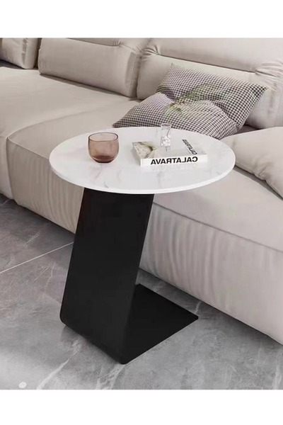 Raffine 1-Piece Modern Nordic Design L-Shaped Steel Base with Stone Top Coffee Table
